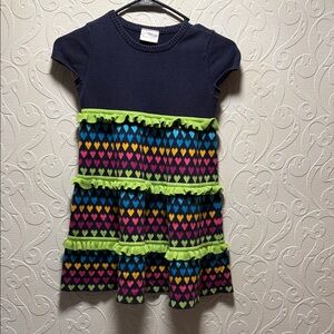 Girls Hanna Andersson Navy and Green Heart Pattern Dress